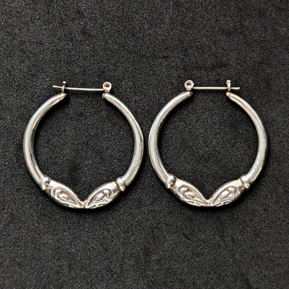 Vintage Double Ram Head Zodiac Sterling Silver Hoop Earrings 2” - Picture 3 of 5